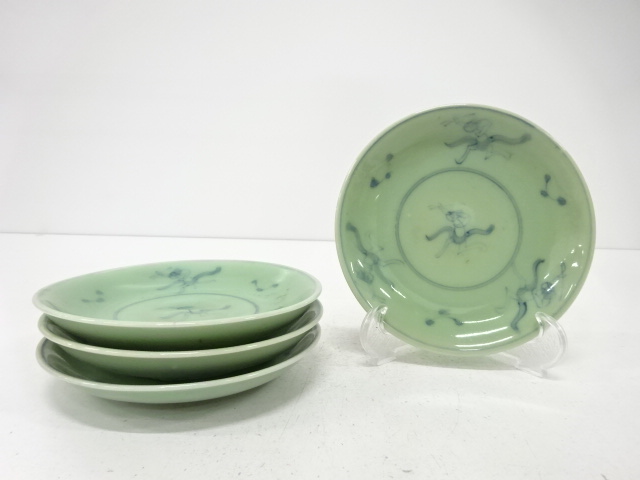 JAPANESE CERAMICS / SMALL PLATE / SET OF 4 / CELADON GLAZE / PERSON